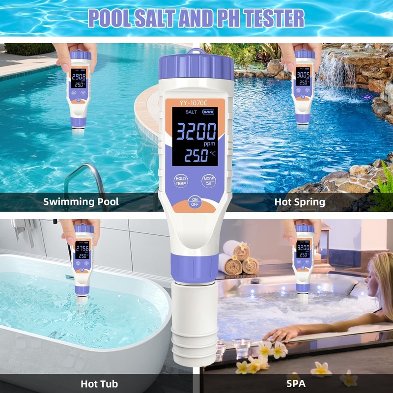 7-in-1 Digital Pool Salt Tester | pH, ORP, Chlorine, TDS, EC Meter for Pools & S gallery
