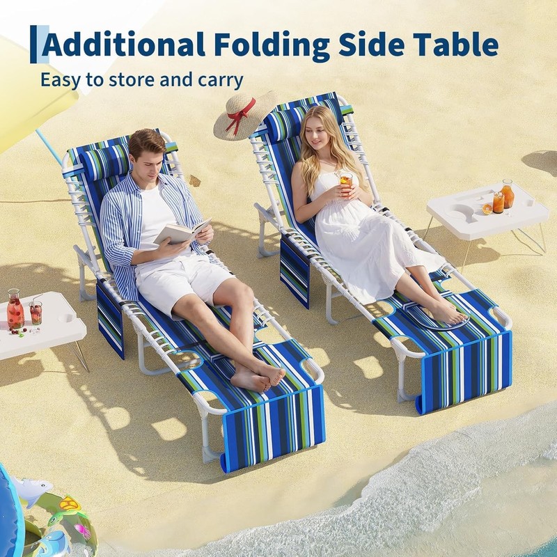 Folding Tanning Chair 5-Position Adjustable Reclining Beach Lounge Chair Sun Cot gallery