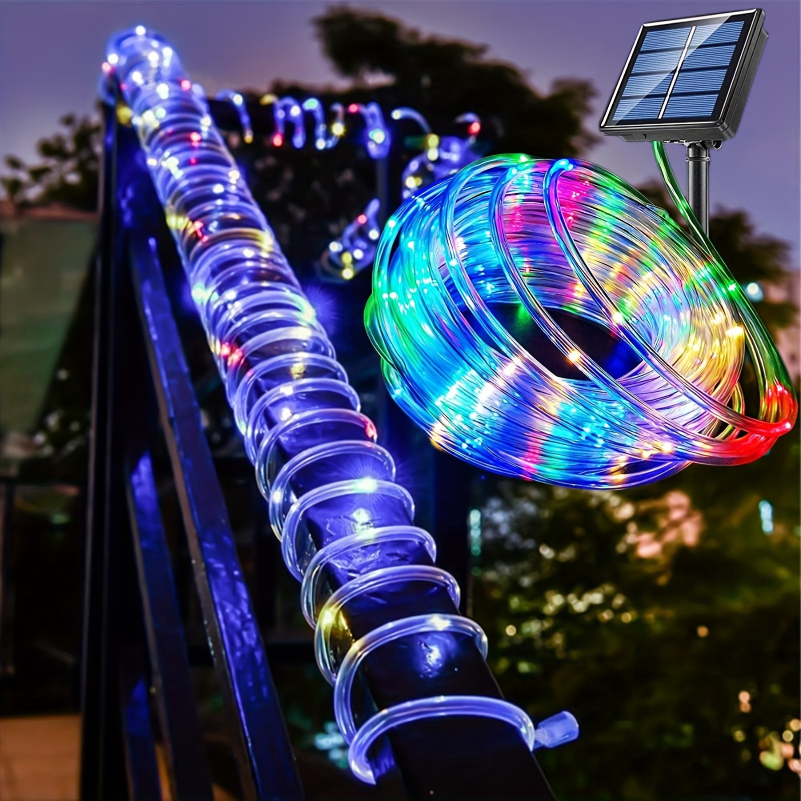 72ft Solar 200 LED Rope Lights, IP65 Waterproof Solar Powered 8 Mode LED gallery