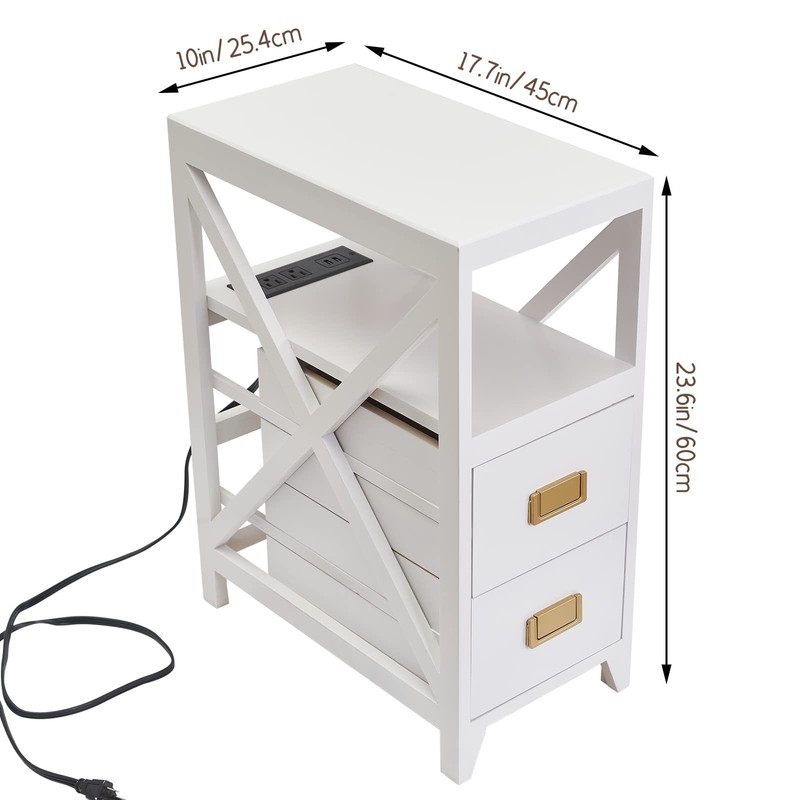 Fully Assembled Narrow Side Table with Charging Station, No Assembly Narrow N... gallery