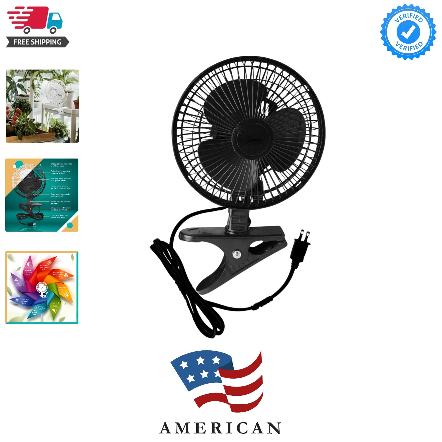 6 INCH - 2 Speed - Adjustable Tilt, Clip-On-Fan - Black | Whisper Quiet Opera... gallery