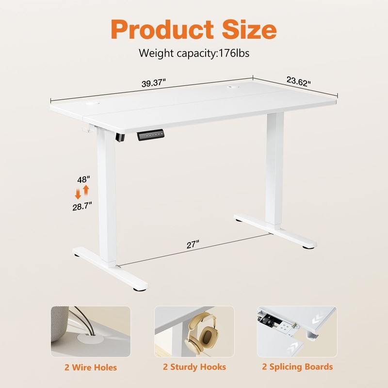 CONCETTA Electric Height Adjustable Sit Stand Desk 40x24 White FREESHIP gallery