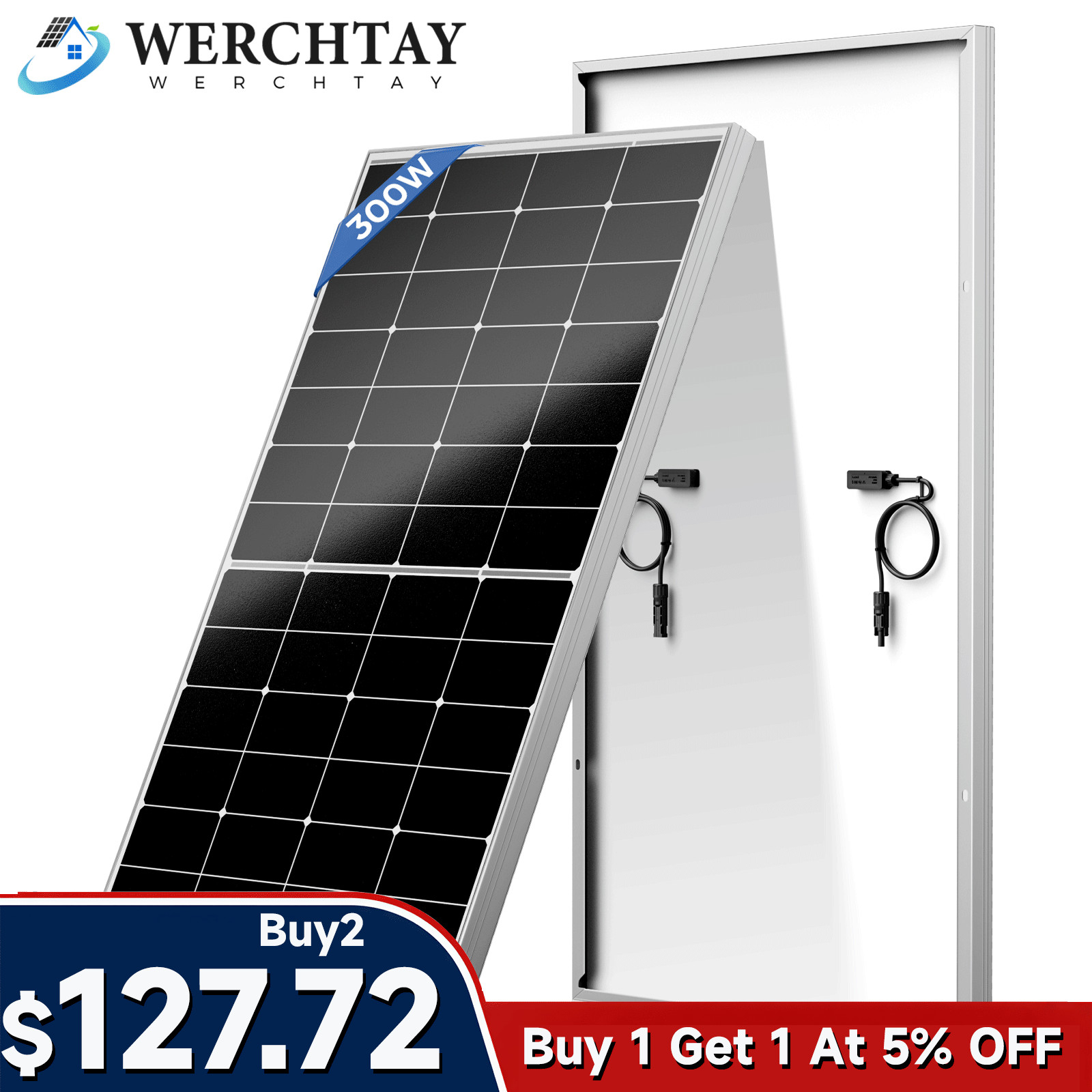 300W Mono Solar Panel 18BB RV Camping Home RV PV Off-Grid Boat Power Charger US gallery