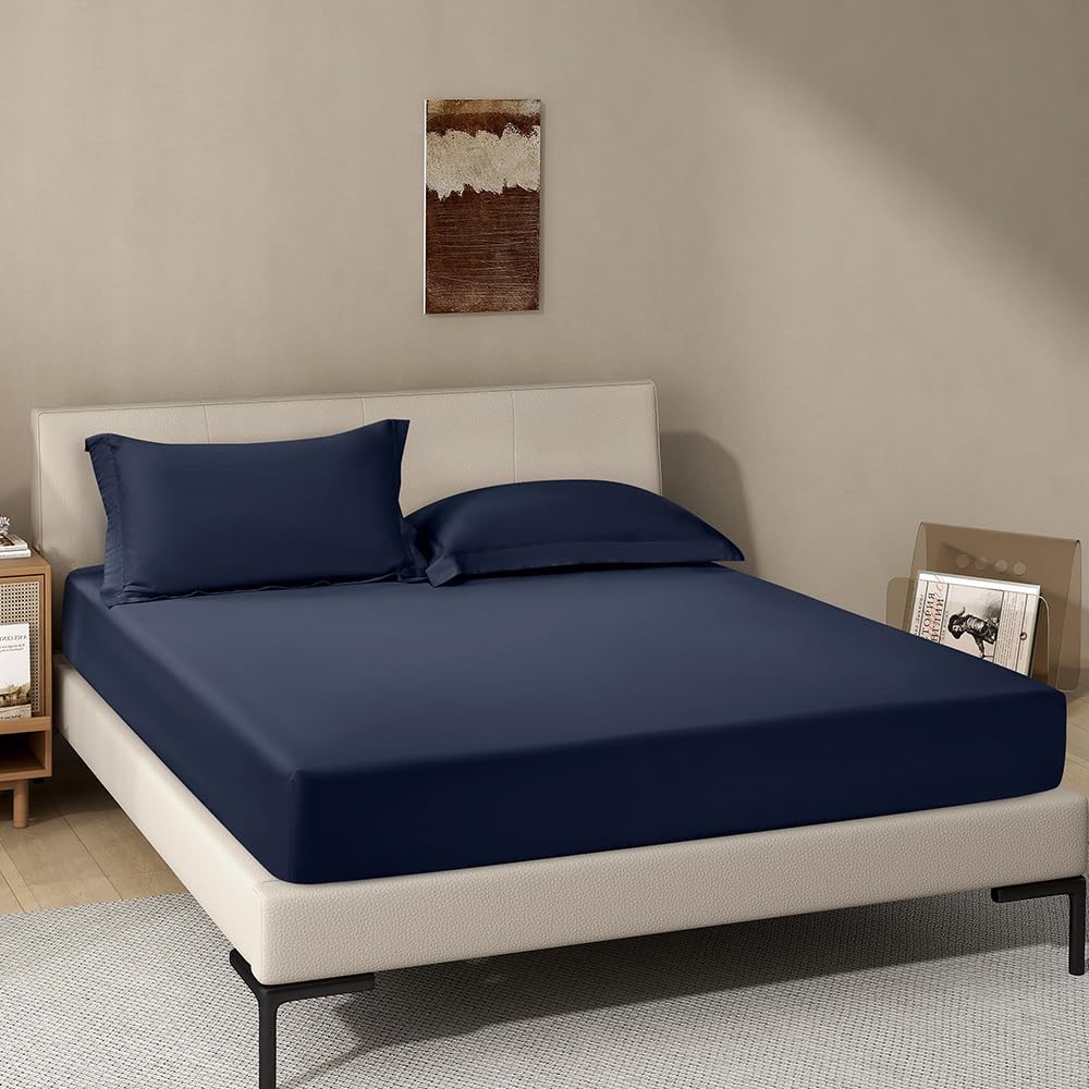 Navy Fitted Sheet Full Size Deep Pocket 18 Inch Fits 1824 Inch Mattress gallery