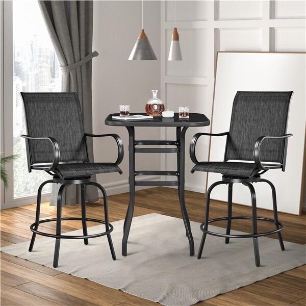 2PCS Patio Bar Stools，360° Swivel Chairs with High Back/Armrest for Garden，lawn gallery
