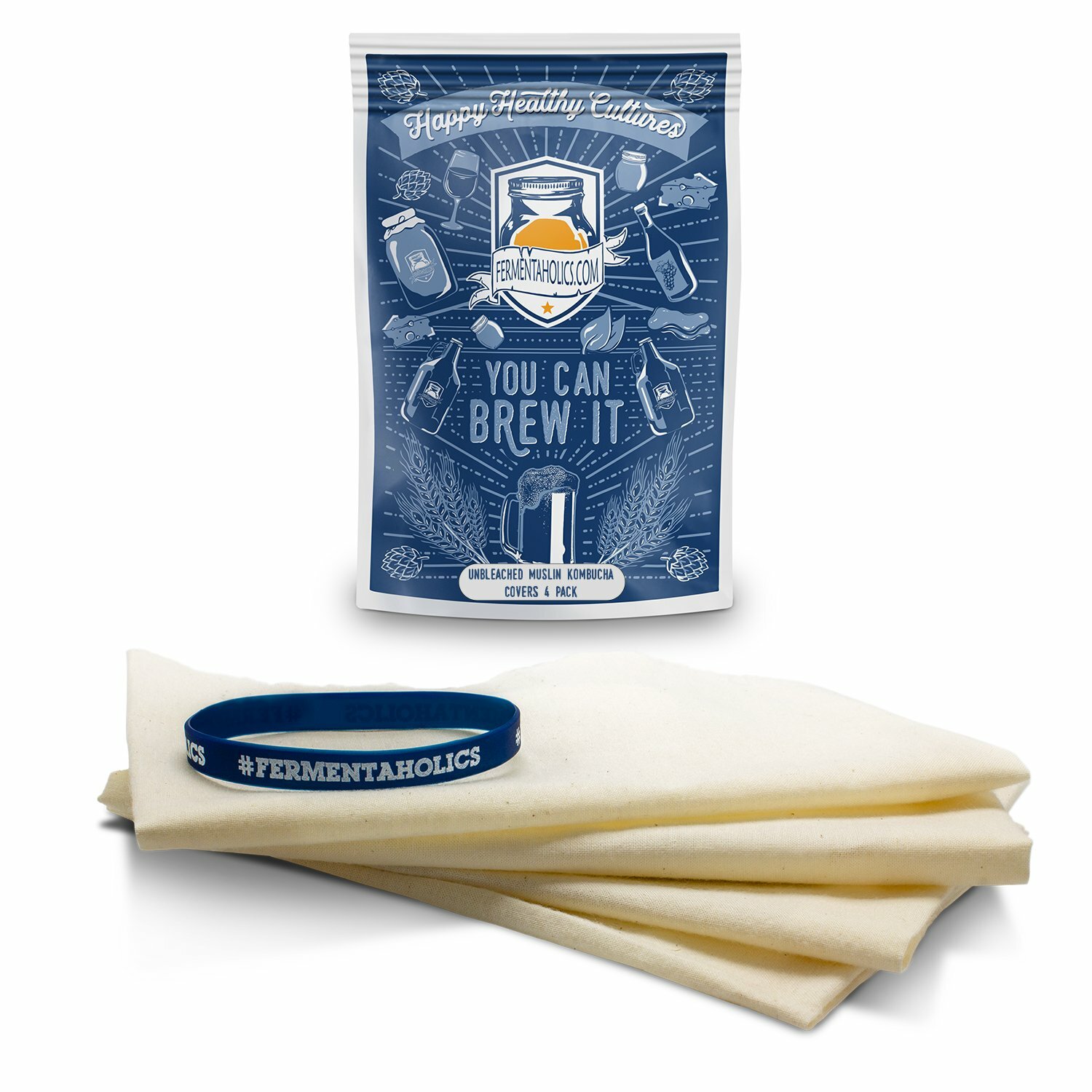 Unbleached Muslin Kombucha Covers - 4 Pack with Rubber Bands gallery