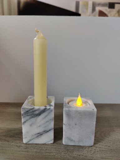 MARBLE Candle Holder Light gray w/ black marbling-2 For Sale gallery