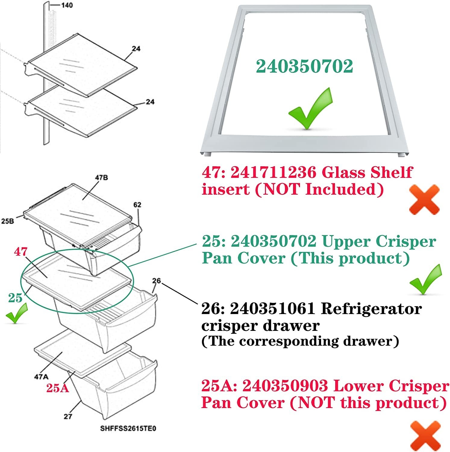 240350702 Crisper Pan (Top) Compatible with Electrolux Frigidaire Refrigerator gallery