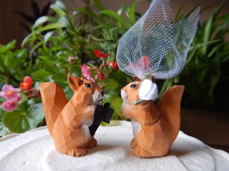 Squirrel Figures Cake Topper Bride Groom Love Wedding Engagement Wood Statue gallery