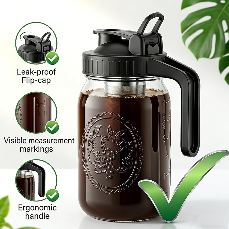 64 Oz Cold Brew Coffee Maker - Airtight Mason Jar with Stainless Steel Filter gallery