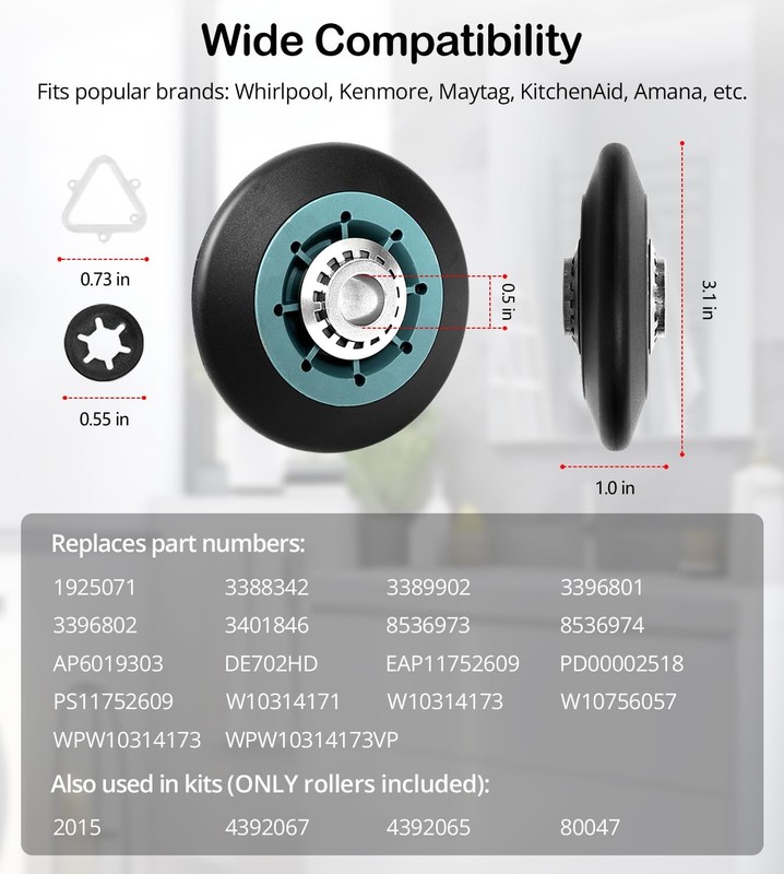Dryer Drum Support Roller Kit 2 Pack HeavyDuty Polymer Rubber For Kenmore Mayta gallery