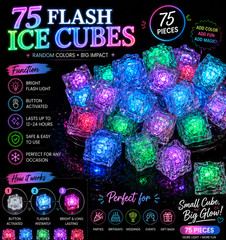 75 Flashing LED Ice Cubes Reusable Light Up Drink Cubes Party Bar Lights