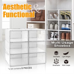 6PCS SML Foldable Stackable Plastic Shoe Box Storage Organizer Transparent Case