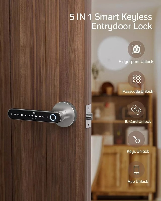 Smart Door Handle, Fingerprint Keyless Entry Electronic Digital Keypad Free APP gallery
