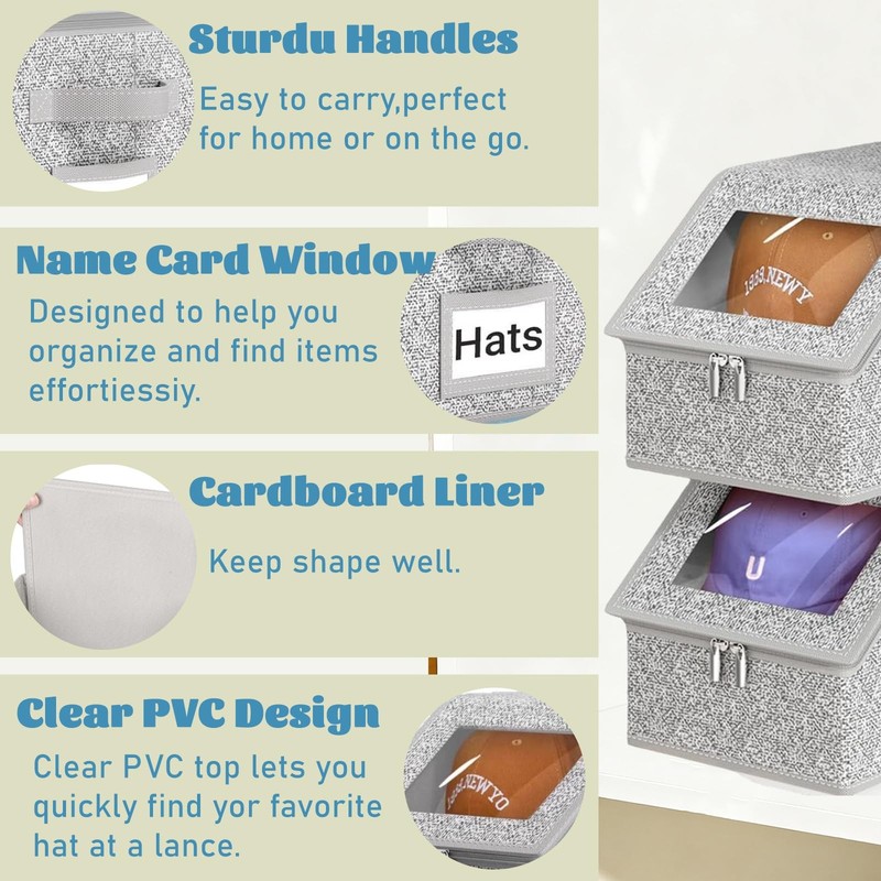 Baseball Cap Storage, Stackable, with Carry Handles and Lid, Dustproof... gallery