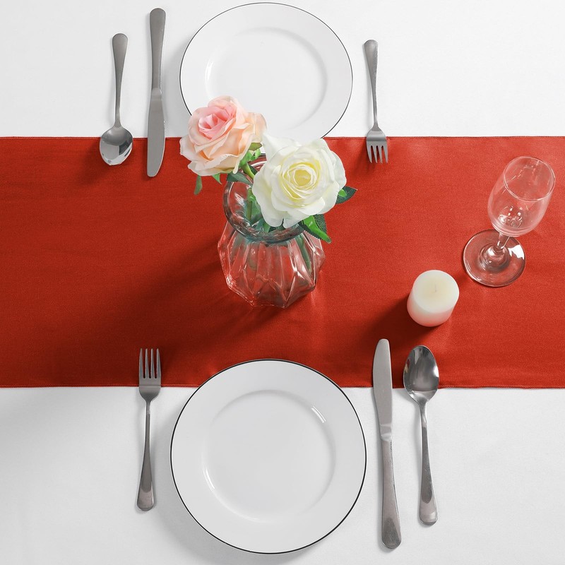 12 PCS Satin Rust Table Runner 12x108 Inch Bright Smooth Wedding Decoration gallery
