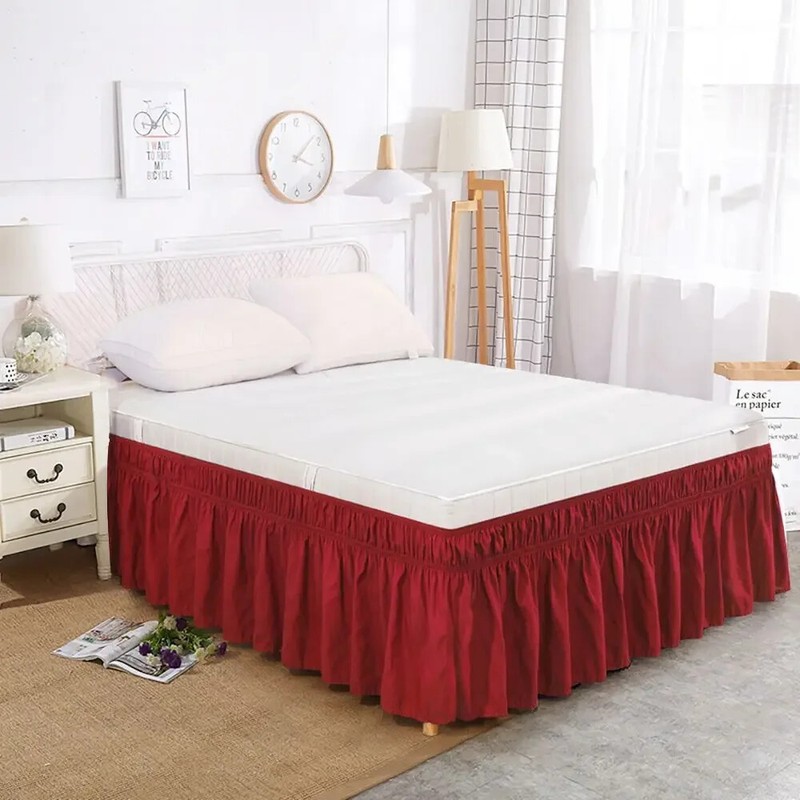 Elastic Wrap Around Bed Skirt Dust Ruffle Smooth Bed Frame Cover 15 inch Drop gallery