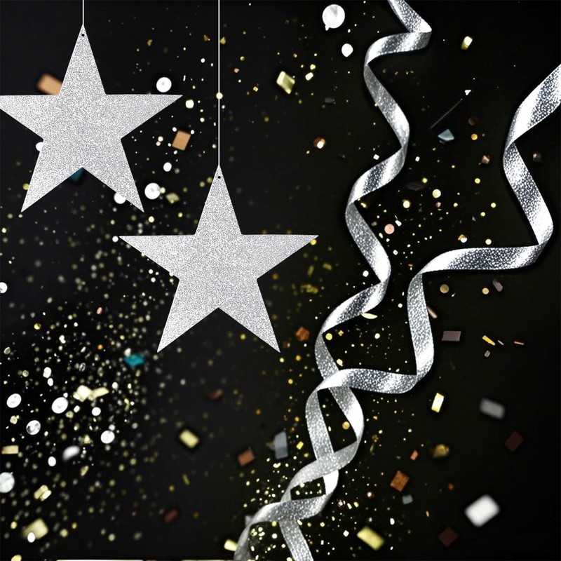108 Pcs Glitter Silver Five Star Cutouts 6 Inch Cardboard Stars Cut-Outs Wall... gallery