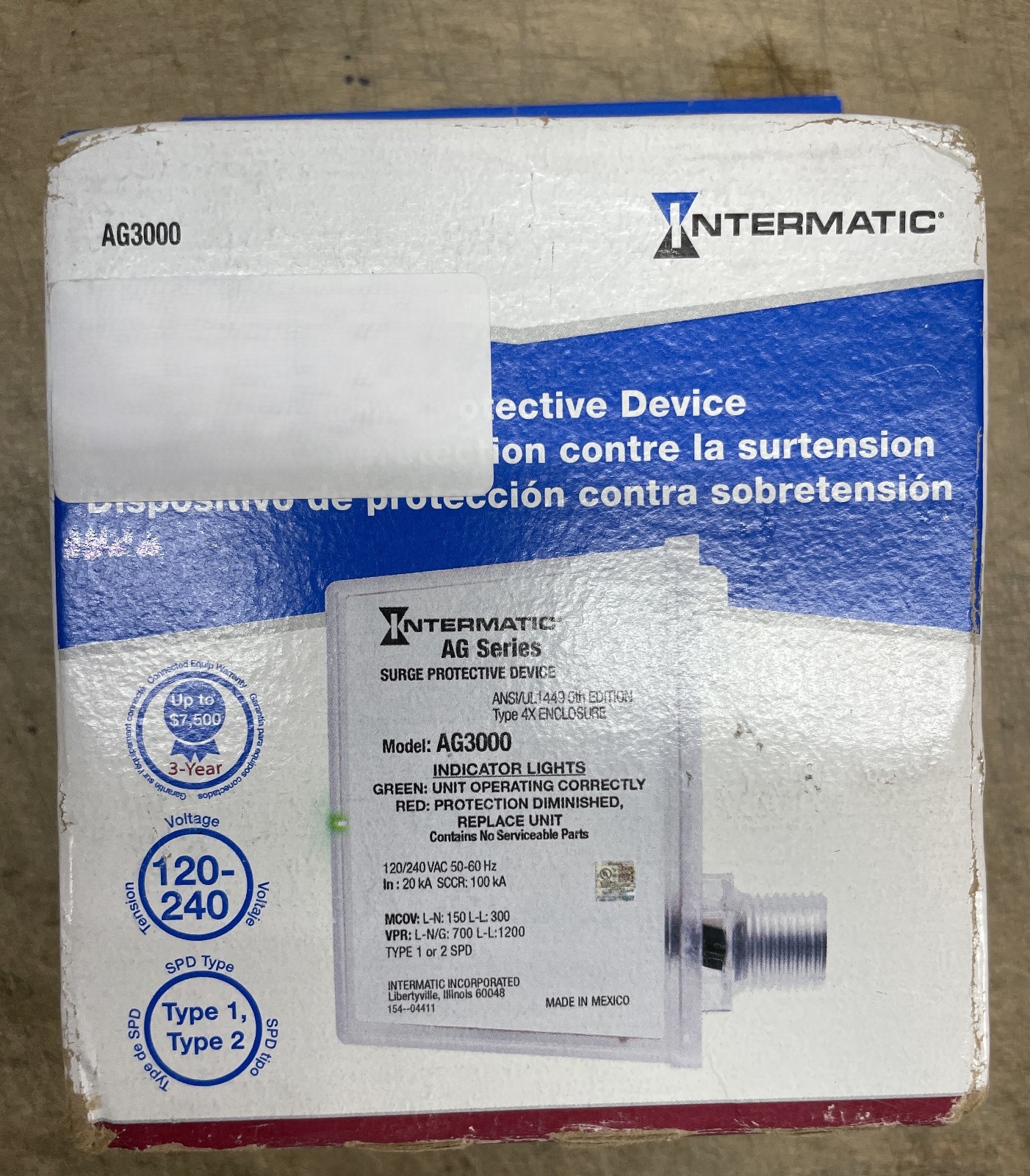 Intermatic AG3000 Surge Protective Device 3 Mode 120/240VAC 1Ph Type 1 or Type 2 gallery