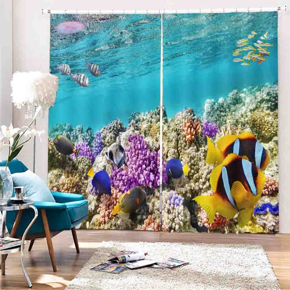 Ocean Nostalgia Fish 3D Curtain Blockout Photo Printing Curtains Drape Fabric gallery