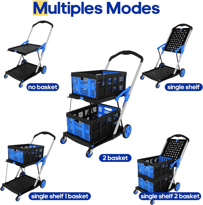 Multifunctional Folding Cart with Wheels,Two Layers Collapsible Utility Cart for gallery