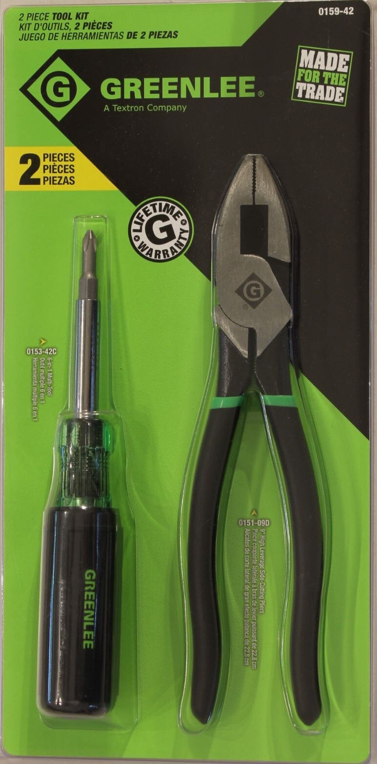 GREENLEE 2 PIECE 9" SIDE CUTTERS & 6-IN-1 SCREWDRIVER TOOL KIT 0159-42 NEW gallery