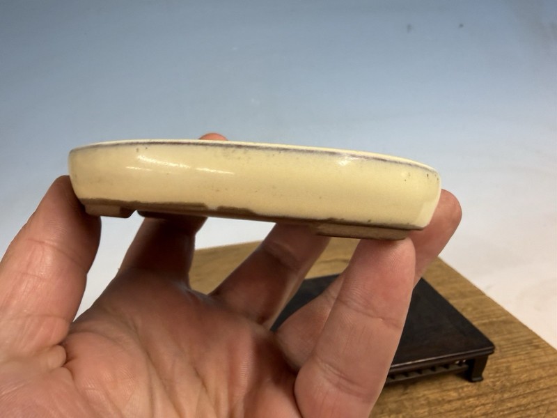 Japanese Unknown Maker Shohin Bonsai Tree Pot 4 1/2” Cream Glazed gallery