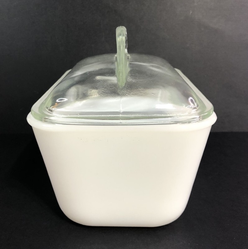 Glasbake White Milk Glass Bread Baking Dish With Lid J 305-4- 1 1/2 qt gallery