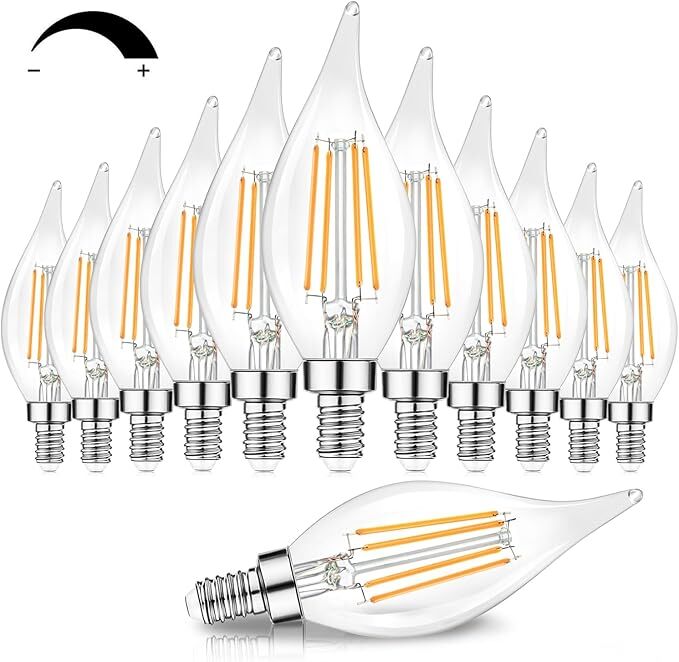 BRIMAX Dimmable E12 LED Candle Light Bulbs C35T 2700K Chandelier Bulbs, 12 Pack