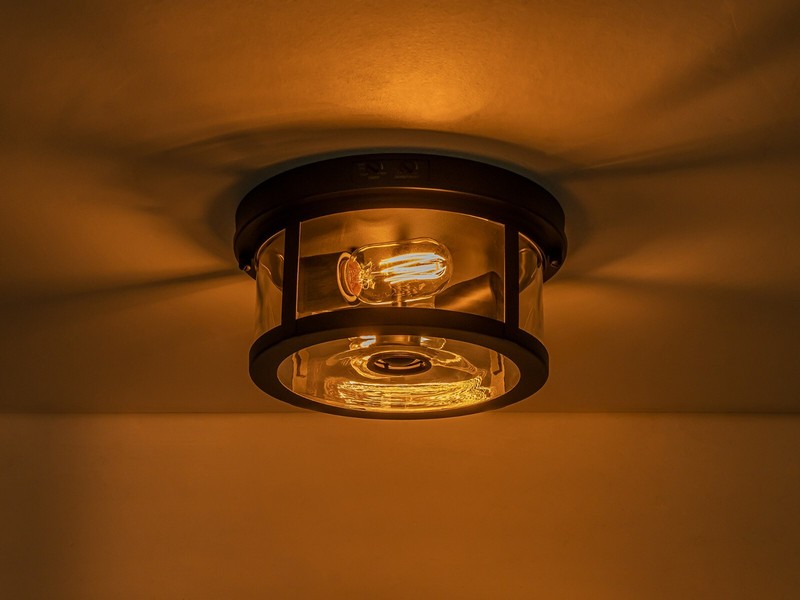Front Porch Light Ceiling Mount Adjustable Sensor 2-Light Black Ceiling Light gallery