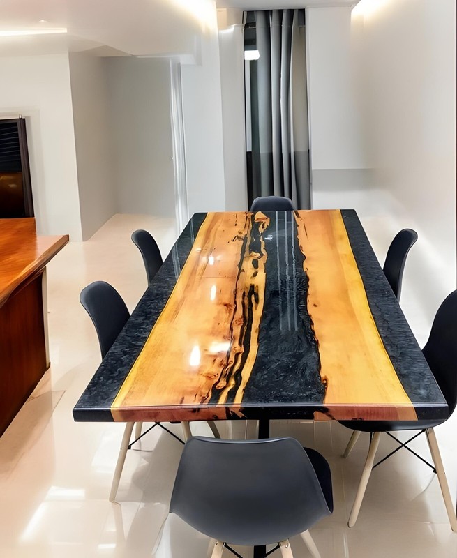 Glaiter Gray River Epoxy Table Top | Walnut Wood | Handmade Customizable Table gallery