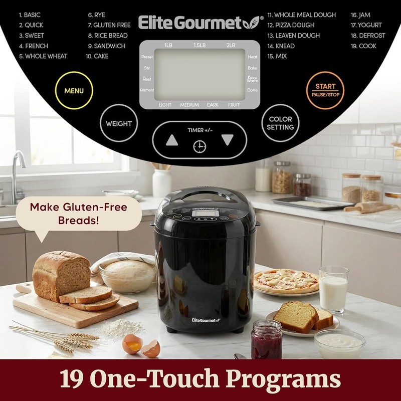 Programmable Bread Maker, 2 lb Loaf, 3 Sizes, 19 Presets incl. Gluten-Free, D... gallery