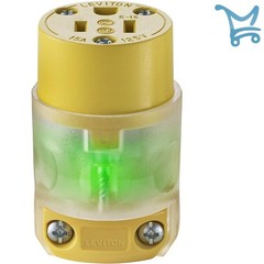 Grounding Lighted Cord End Replacement 125V 15A Plug In Green PVC Indoor
