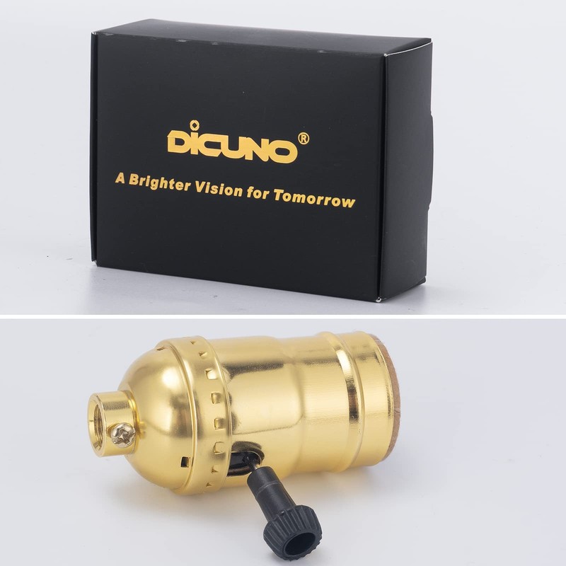 DiCUNO UL Listed 3-Way Lamp Socket Replacement, E26 Standard 1-Pack, Gold gallery