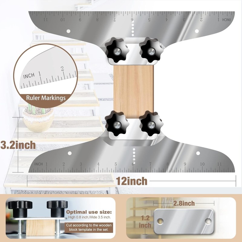 Stair Tread Template Tool Set Adjustable Measuring Jig w Level Tape gallery