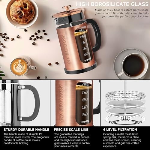 French Press Coffee Maker 34Oz / 1 Quart 304 Stainless Steel Coffee Press, gallery