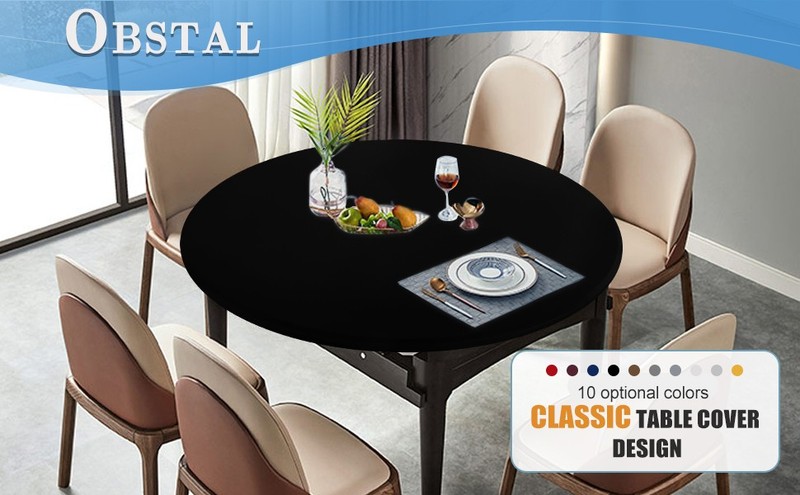 Fitted Round Table Cloth, Reversible Waterproof Stain Resistant Elastic Stretch gallery