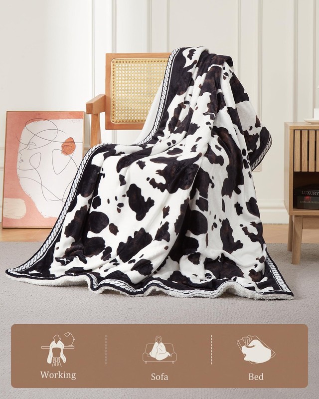 Heated Electric Blanket Throw, Cow Print Fast Heating Throw Blankets with LCD... gallery