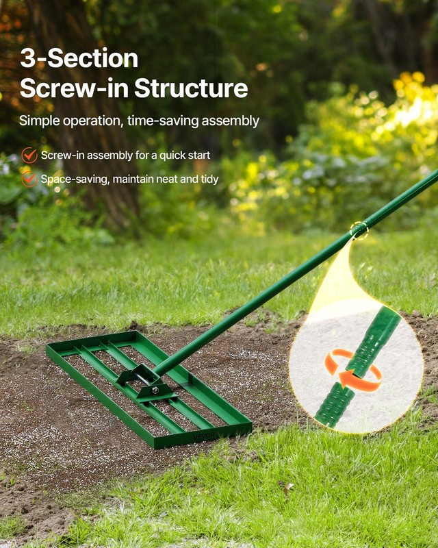 VEVOR Lawn Leveling Rake 30"x10" Level Lawn Tool with 78" Steel Extended Handle gallery
