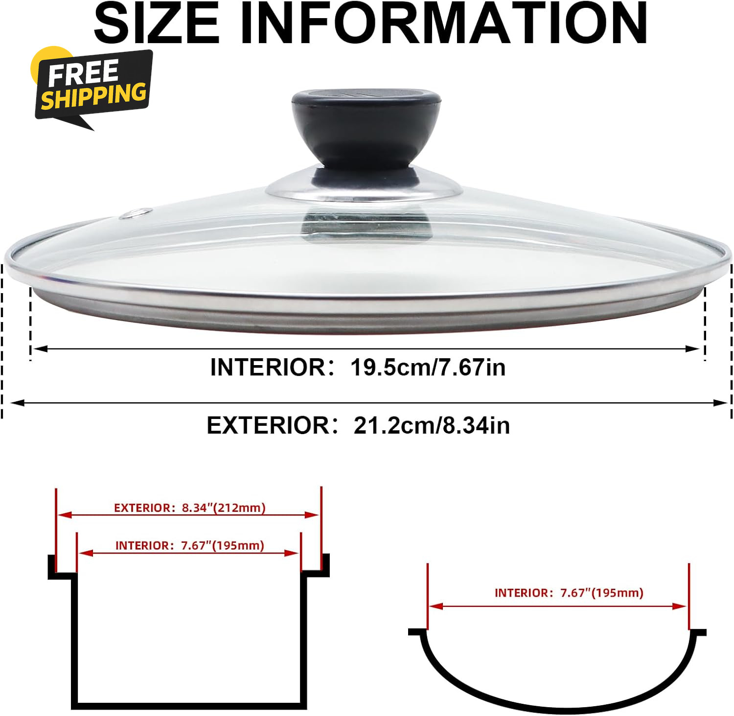 Glass Lid for Frying Pan 8 Inch Tempered Glass Lid Cover with Stainless Steel gallery