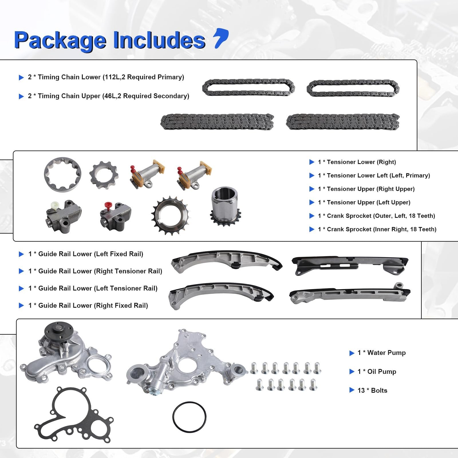 Timing Chain Kit with Oil Pump & Water Pump for 2007-2020 Toyota Tundra/Sequo... gallery