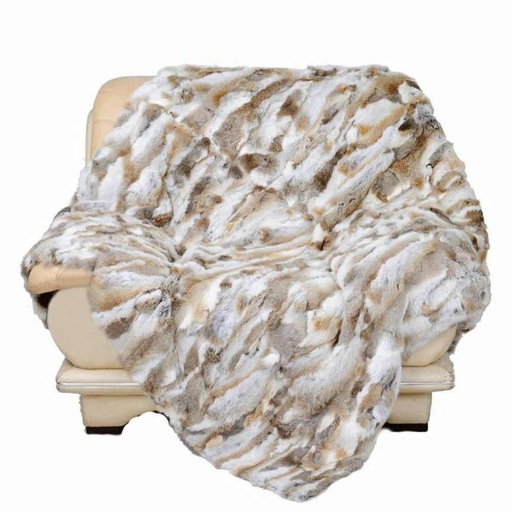 Luxury Rabbit Fur Throw 100% Real Rabbit Fur Warm Bedspread Blanket More Size gallery