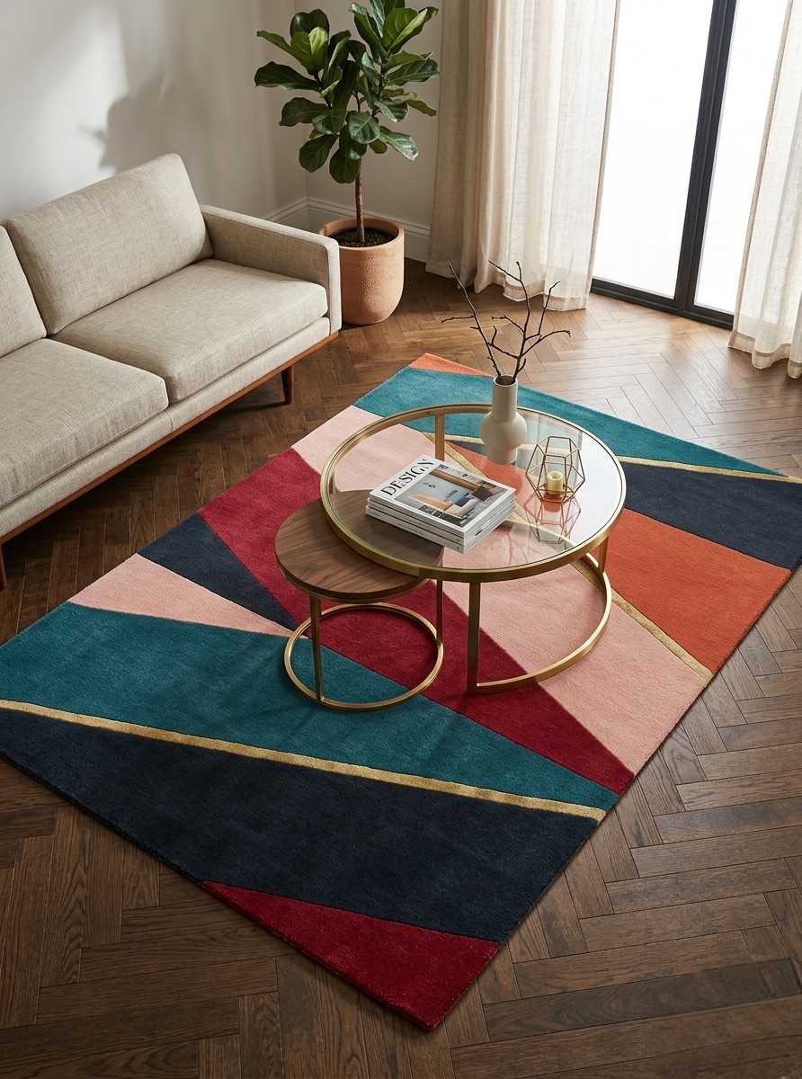 Luxury Hand Tufted Geometric Area Rug | 100% Nz Wool | Custom Sizes Available gallery