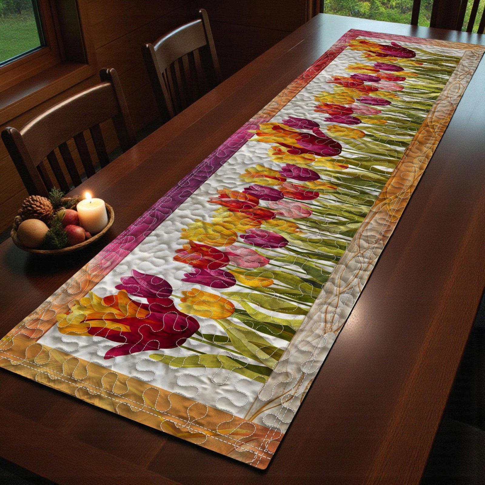 Tulips Quilted Table Runner, Pink Yellow Floral Table Runner Spring Dining 2026 gallery