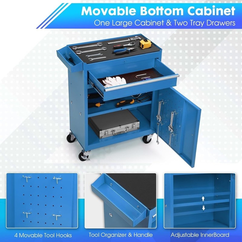 5-Drawer Rolling Tool Chest Lockable Wheel 2 in 1 Detachable Top Box Tool Cart gallery
