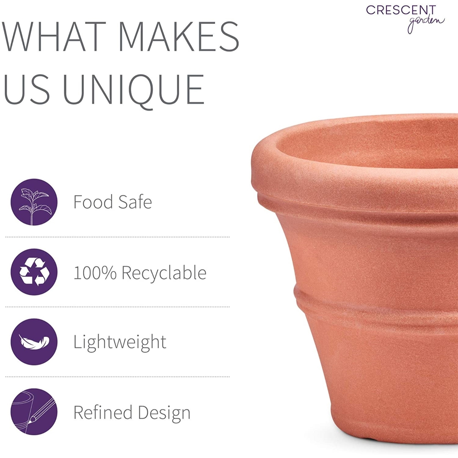 Crescent Garden Brunello Classic Rolled-Rim Planter, Weather Terracotta 20" gallery