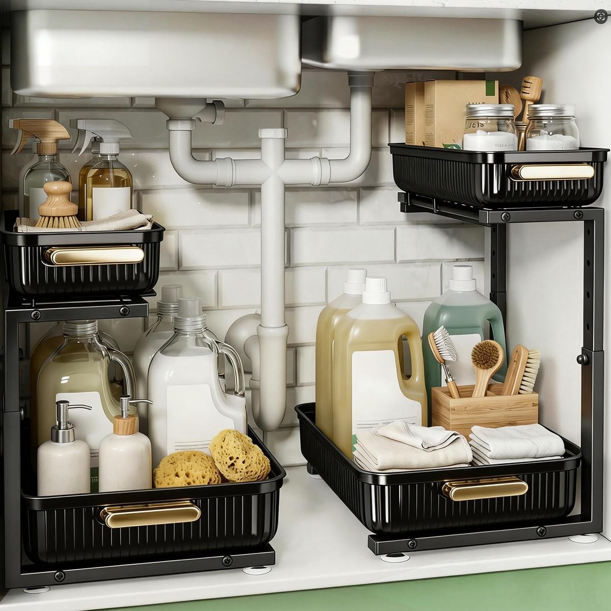 2 Tier Under Sink Organizer Sliding Storage Drawer for Kitchen Bathroom Cabinet gallery