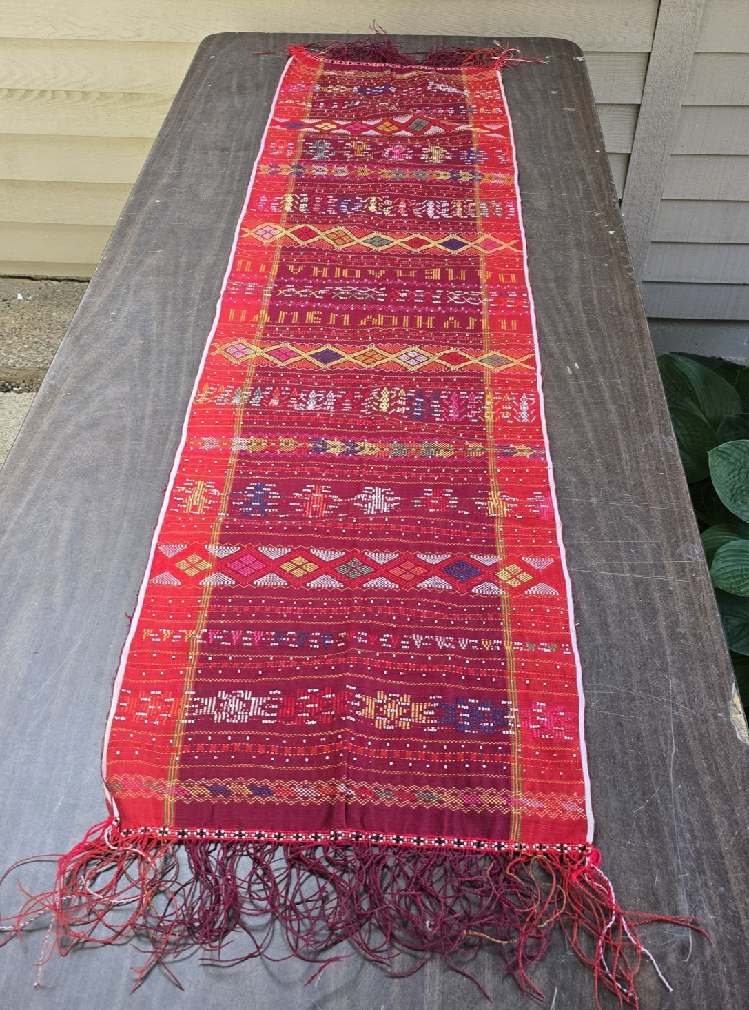 Colorful Tribal Woven Beaded Shawl/Table Runner 16.5" W x 60+ inches long gallery