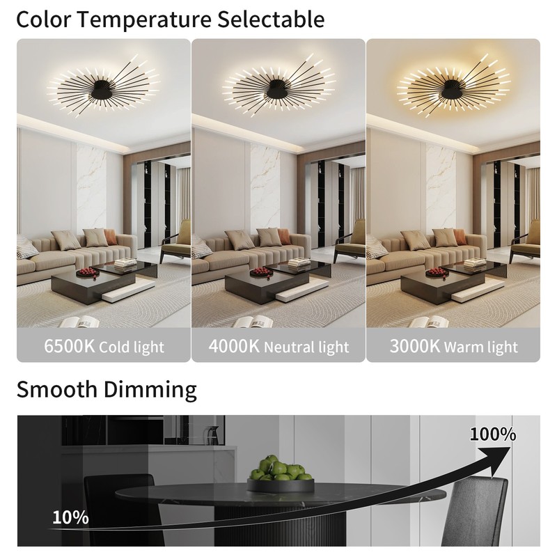 42-Light Fireworks LED Ceiling Light Flush Mount Dimmable App Remote Control gallery