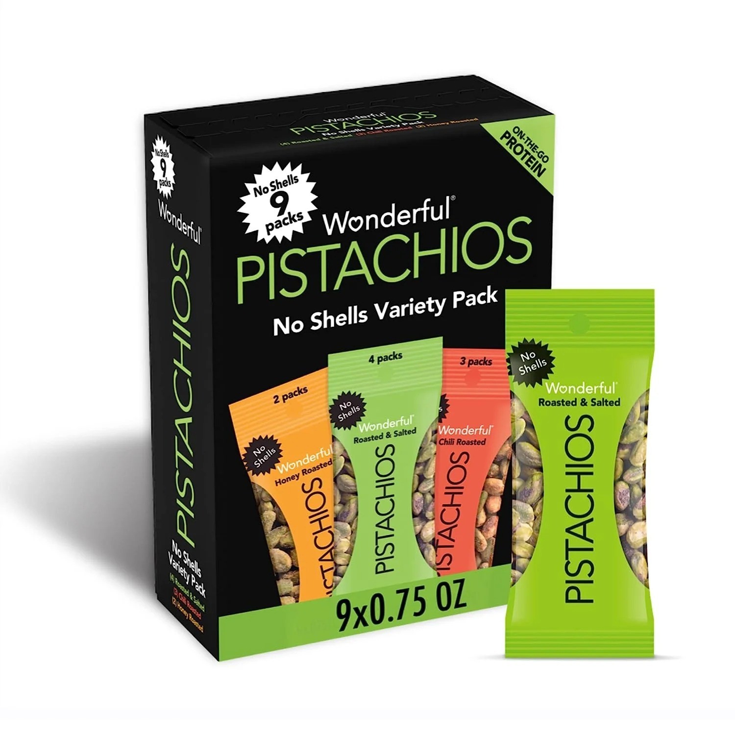 Wonderful Pistachios, No Shells Variety Pack Nuts, 0.75 Ounce Bags (Pack of 9) gallery